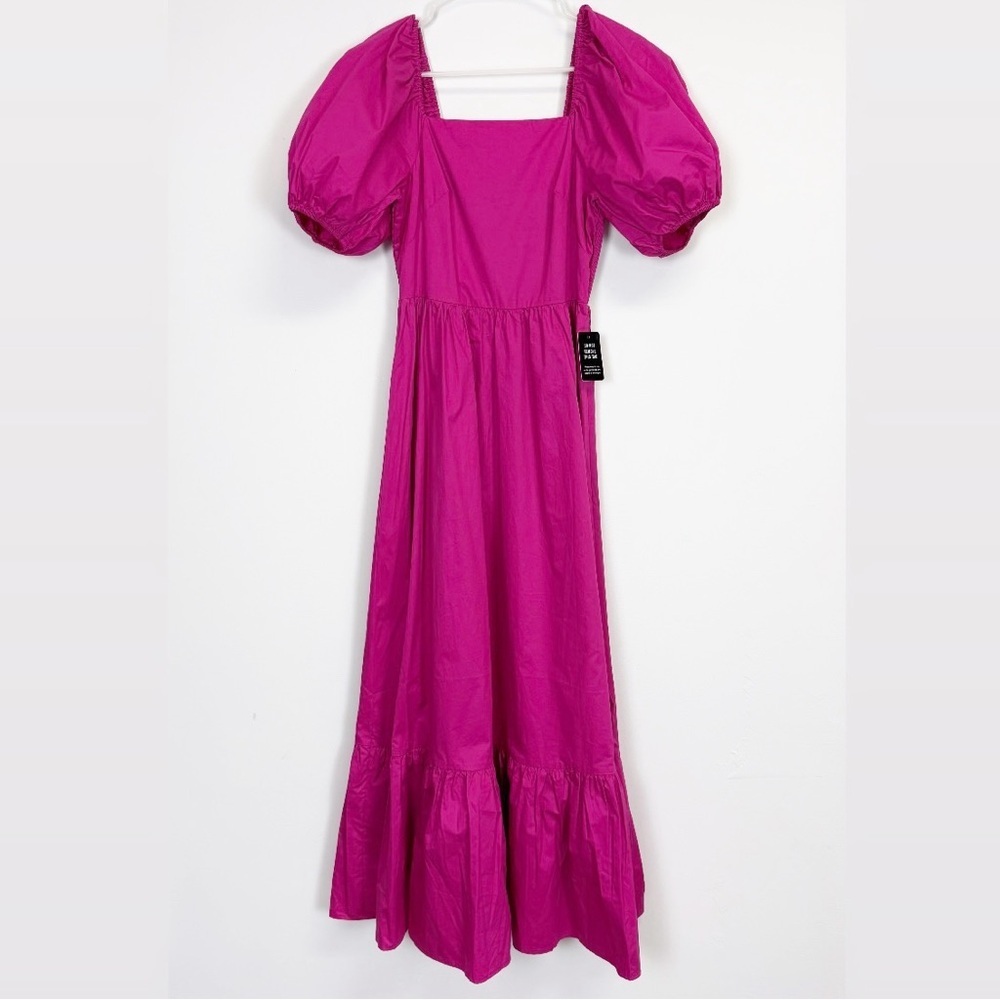 Express Maxi Dress Womens Small Pink Puff Sleeve Smocked Stretch Back NWT